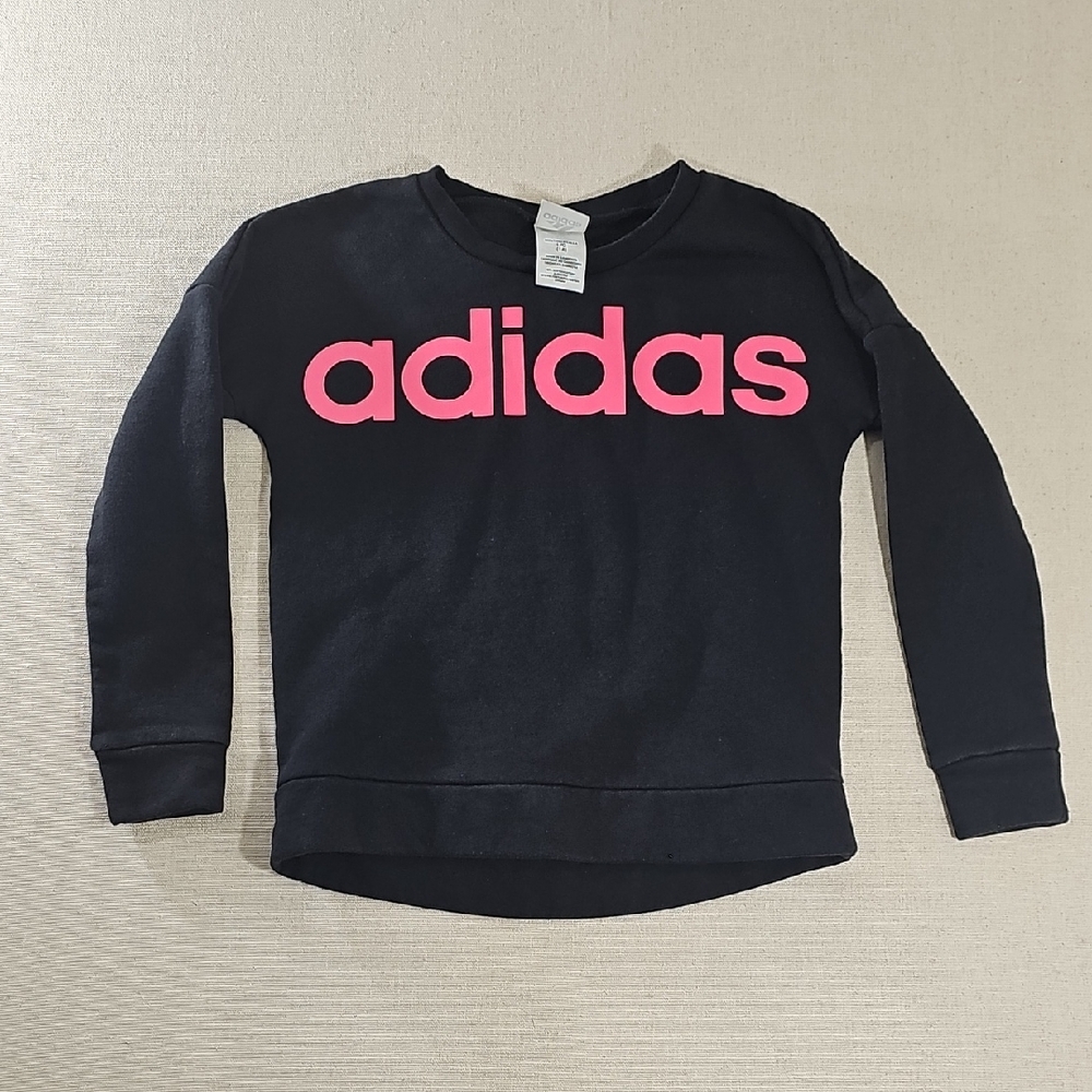 Adidas Kids Black Sweatshirt with Vibrant Pink Logo Size 14 Girls